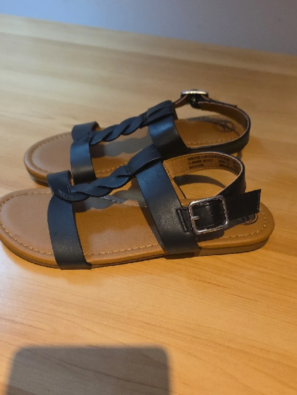 wonder nation Black Braided Strap Sandals with Tan Footbed‎